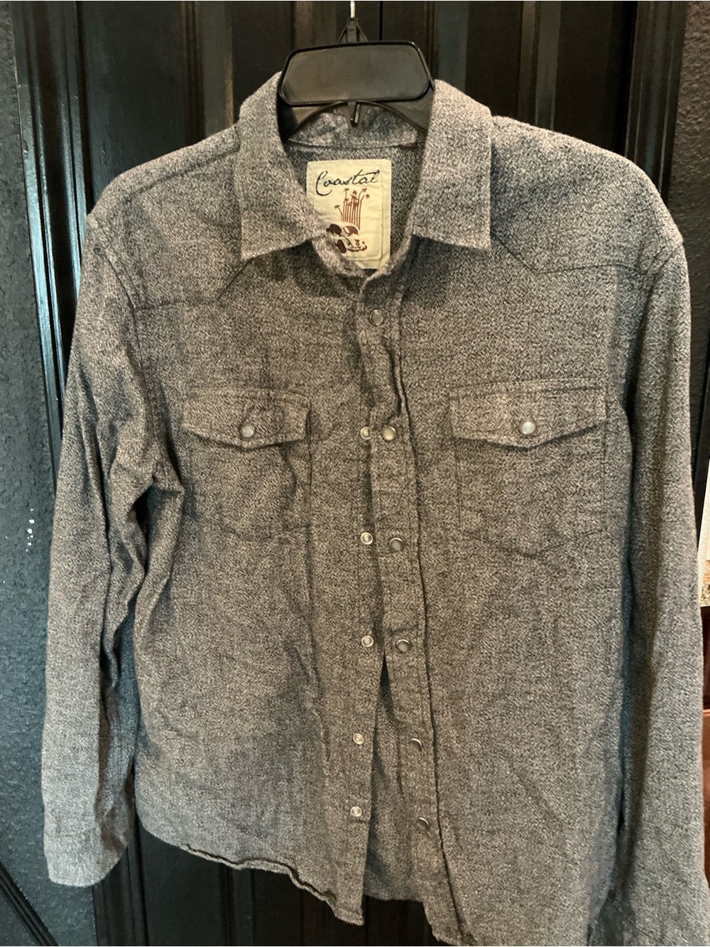 Coastal Mens Large Gray Heather Pearl Snap Western Shirt Long Sleeve Button Up